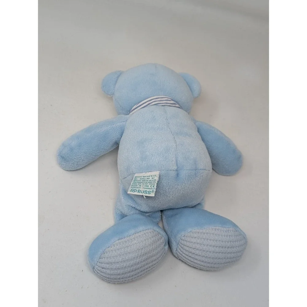 RUSS Blue Plush Teddy Bear Thermal‎ Waffle Feet Ears Rattle Bow Baby Lovey Y2K